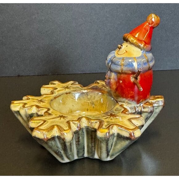 Ceramic Snowman Candle Holder In Star Shape For Christmas Decor - Festive Colors - Picture 3 of 11